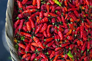 San Salvador, El Salvador, Hot Red Peppers For Sale, Street Market San Salvador, El Salvador, Hot Red Peppers For Sale, Street Market