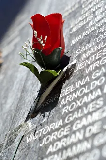 San Salvador, El Salvador, Paper Red Rose, Memorial Wall, Monument To The San Salvador, El Salvador, Paper Red Rose, Memorial Wall, Monument To The