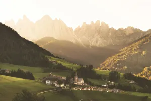 Sankt Magdalena at Sunrise in Funes valley, Odle Natural park in Trentino Alto Adige Sankt Magdalena at Sunrise in Funes valley, Odle Natural park in Trentino Alto Adige