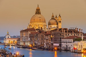Santa Maria della Salute church and Grand Canal at sunset, Venice, Veneto, Italy Santa Maria della Salute church and Grand Canal at sunset, Venice, Veneto, Italy