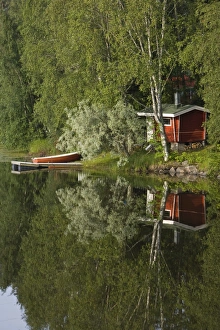 Prints of Sauna and Lake Reflections, Lapland, Finland Sauna and Lake Reflections, Lapland, Finland Finland Prints: Sauna and Lake Reflections Print, Lapland Finland