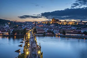 Scenic view of Charles Bridge and Prague Castle at night, Prague, Bohemia, Czech Republic Scenic view of Charles Bridge and Prague Castle at night, Prague, Bohemia, Czech Republic