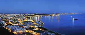 Setubal and the Sado river bay at twilight. Portugal Setubal and the Sado river bay at twilight. Portugal