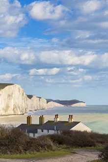 Seven Sisters cliffs and the coastguard cottages, from Seaford Head across the River Seven Sisters cliffs and the coastguard cottages, from Seaford Head across the River
