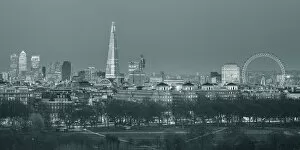 Images Dated 23rd April 2013: The Shard, Canary Wharf and London Eye above Hyde Park, London, England, UK