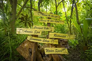 Signpost on a resort island in the South Male Atoll, Maldives