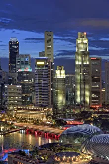 Singapore, Aerial view of Singapore Skyline and Esplanade Theathre Singapore, Aerial view of Singapore Skyline and Esplanade Theathre
