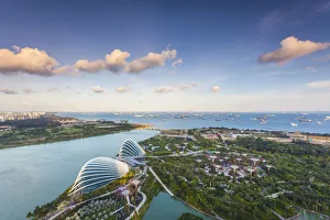 Singapore, elevated view of the Gardens By The Bay with the Indoor Botanical Gardens Singapore, elevated view of the Gardens By The Bay with the Indoor Botanical Gardens