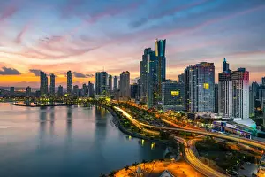 Panama City Skyline Print at Dusk, Central America