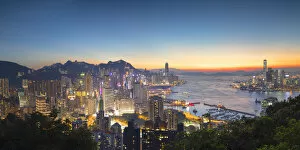 Kowloon Collection: Skyline of Hong Kong Island and Kowloon at sunset, Hong Kong