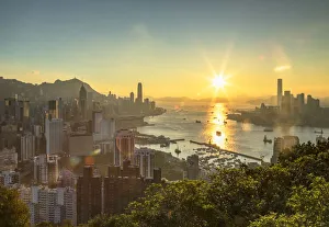 Skyline of Hong Kong Island and Kowloon at sunset, Hong Kong Skyline of Hong Kong Island and Kowloon at sunset, Hong Kong