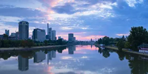 Skyline and River Main at dawn, Frankfurt, Hesse, Germany Skyline and River Main at dawn, Frankfurt, Hesse, Germany