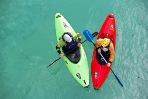Slovenia Gallery: Slovenia, Goriska Region, Bovec. Kayakers on the Soca River