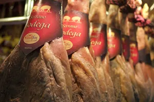 Smoked hams, La Boqueria Market, Barcelona, Spain Smoked hams, La Boqueria Market, Barcelona, Spain