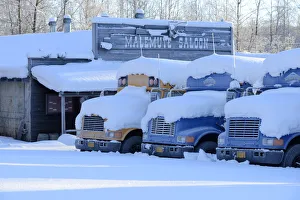 Snow covered buses in Fairbanks, Alaska, USA Snow covered buses in Fairbanks, Alaska, USA