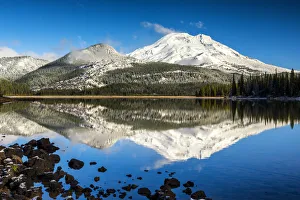 Snow-covered South Sister Reflecting in Sparks Lake, Oregon, USA Snow-covered South Sister Reflecting in Sparks Lake, Oregon, USA