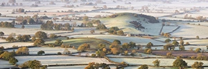 The Somerset Levels covered in morning frost, Westbury-Sub-Mendip, Somerset, England