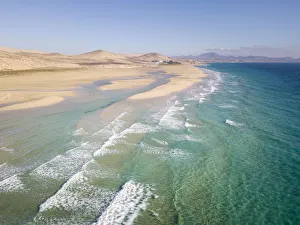 Sotavento beach from above, Fuerteventura, Canary Islands. High Tide view Sotavento beach from above, Fuerteventura, Canary Islands. High Tide view