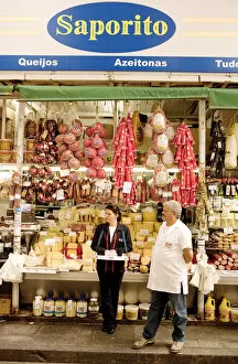 Images Dated 4th December 2012: South America, Brazil, Sao Paulo, cheeses, olives and ham for sale at the Saporito