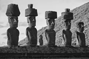 South America, Chile, Easter Island, Isla de Pascua, Moai stone human figures