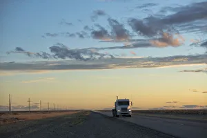 South America, Patagonia, Argentina, truck on Ruta 40 highway South America, Patagonia, Argentina, truck on Ruta 40 highway