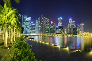 South East Asia, Singapore, Marina Bay, City Skyline at night South East Asia, Singapore, Marina Bay, City Skyline at night