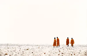 South East Asia, Thailand, Ko Jam, monks on the beach South East Asia, Thailand, Ko Jam, monks on the beach