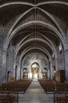 Spain, Aragon, Mora de Rubielos, Nave of Sant Mary's church in Mora de Rubielos