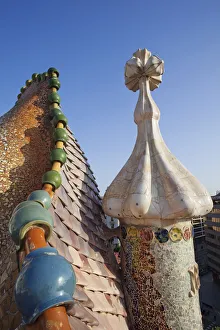 Spain, Barcelona, Casa Batllo, Roof Architecture Spain, Barcelona, Casa Batllo, Roof Architecture