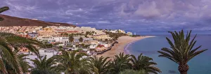 Spain, Canary Islands, Fuerteventura Island, Morro Jable, high angle view of Playa Spain, Canary Islands, Fuerteventura Island, Morro Jable, high angle view of Playa