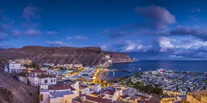Spain, Canary Islands, Gran Canaria Island, Puerto de Mogan, high angle view of marina Spain, Canary Islands, Gran Canaria Island, Puerto de Mogan, high angle view of marina