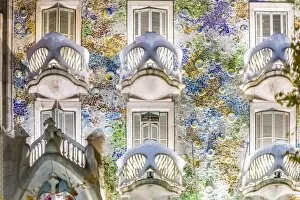 Images Dated 18th August 2014: Spain, Catalonia, Barcelona. Casa Batllo, exterior view at dusk