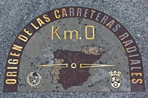 Spain, Madrid, Centro Area, Puerta del Sol, Kilometro Zero, kilometer marker for the Spain, Madrid, Centro Area, Puerta del Sol, Kilometro Zero, kilometer marker for the