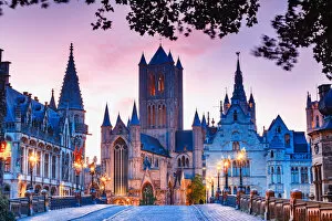 St Nicholas Church at dawn, Ghent, Flanders, Belgium