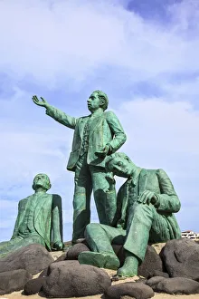 Statue of Three Famous Canarian Poets in Puerto de las Nieves Fishing Village, Gran Statue of Three Famous Canarian Poets in Puerto de las Nieves Fishing Village, Gran