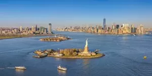 Statue of Liberty, Jersey City and Lower Manhattan, New York City, New York, USA