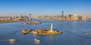 Statue of Liberty, Jersey City and Lower Manhattan, New York City, New York, USA Statue of Liberty, Jersey City and Lower Manhattan, New York City, New York, USA