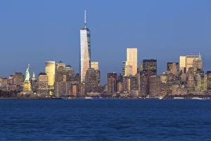 Statue of Liberty, One World Trade Center and Downtown Manhattan across the Hudson River Statue of Liberty, One World Trade Center and Downtown Manhattan across the Hudson River