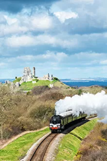 Trains Collection: Steam train on the Swanage Railway, Corfe Castle, Dorset, England, UK