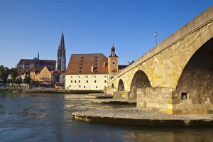 The Stone Bridge, St. Peters Cathedral and River Danube, Regensburg, Germany The Stone Bridge, St. Peters Cathedral and River Danube, Regensburg, Germany