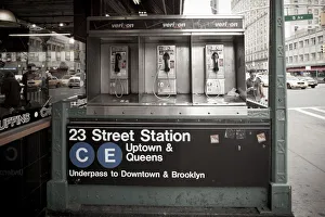 Subway station and phone booths, Manhattan, New York City, USA Subway station and phone booths, Manhattan, New York City, USA
