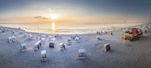 Summer evening with beach chairs on the west beach near Kampen, Sylt, Schleswig-Holstein Summer evening with beach chairs on the west beach near Kampen, Sylt, Schleswig-Holstein