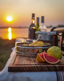 Sundowners on safari, Moremi National Park, Okavango Delta, Botswana Sundowners on safari, Moremi National Park, Okavango Delta, Botswana