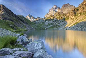 Sunrise on Monviso and Visolotto from the shores of Lago Fiorenza, Crissolo, Po' Sunrise on Monviso and Visolotto from the shores of Lago Fiorenza, Crissolo, Po'