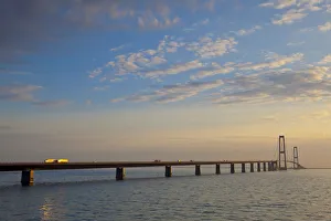 Sunset over the East Bridge as seen from Korsor, Denmark Sunset over the East Bridge as seen from Korsor, Denmark