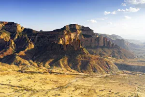 Sunset lit Gheralta Mountains and Abuna Yemata Guh rock hewn church, aerial view, Hawzen Sunset lit Gheralta Mountains and Abuna Yemata Guh rock hewn church, aerial view, Hawzen