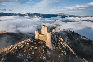 Sunset in Rocca Calascio, an ancient building on the top of a mountain Sunset in Rocca Calascio, an ancient building on the top of a mountain