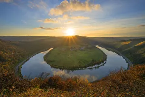 Sunset above the Saar horseshoe bend at Taben-Rodt, Saar valley, Hunsruck Sunset above the Saar horseshoe bend at Taben-Rodt, Saar valley, Hunsruck