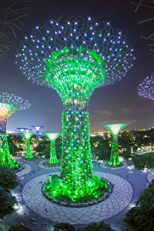 Supertrees at Gardens by the Bay, illuminated at night, Singapore, Southeast Asia Supertrees at Gardens by the Bay, illuminated at night, Singapore, Southeast Asia