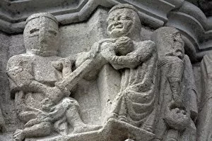 Images Dated 4th May 2009: Sweden, Island of Gotland. Graphic representation on a church stone carved frieze of the invasion